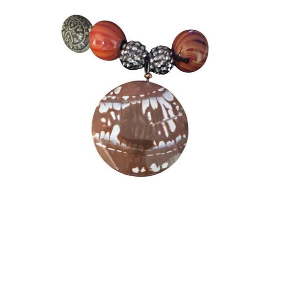 Boho Handcrafted Multicolor Beaded Necklace With Statement Brown & White Pendant - Picture 5 of 5